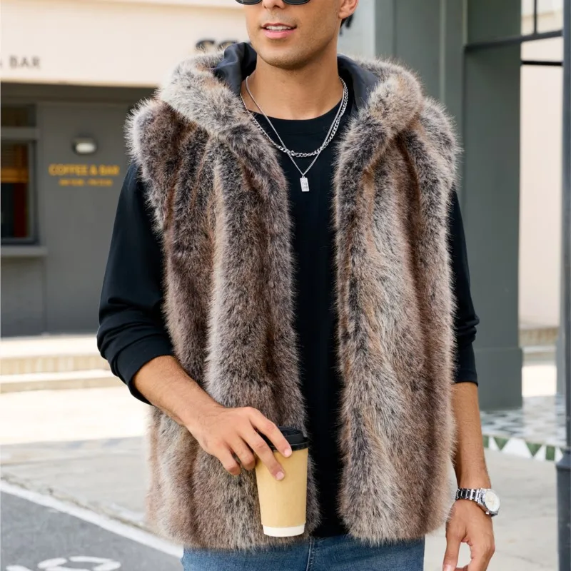 2025 зимний утепленный теплый жилет свободного размера, куртки без рукавов с мехом, пушистые пальто, верхняя одежда, мужской жилет из искусственного лисьего меха в стиле ретро с капюшоном
2025 зимний утепленный теплый жилет свободного размера, куртки без рукавов с мехом, пушистые пальто, верхняя одежда, мужской жилет из искусственного лисьего меха в стиле ретро с капюшоном