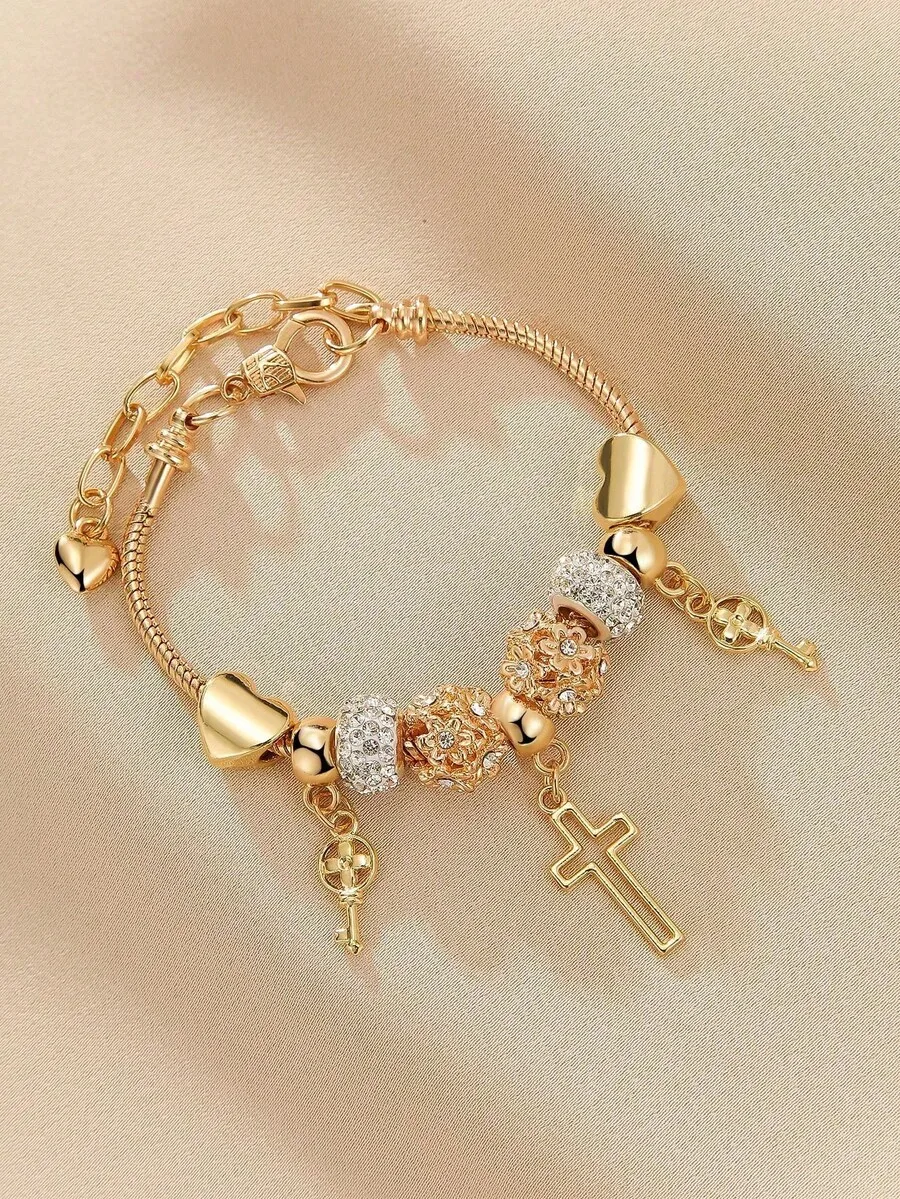 Fashionable Heart Cross Floral Beaded Bracelet for Women with Pendant Charm
Fashionable Heart Cross Floral Beaded Bracelet for Women with Pendant Charm