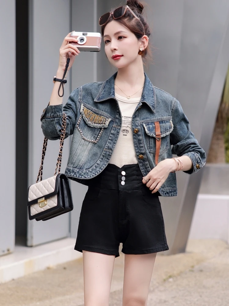 NEW Short Denim Coat Women's Beaded Jeans Jacket Spring Autumn Korean Chic Korean Slim Temperament Tops Long Sleeve Jean Outwear
NEW Short Denim Coat Women's Beaded Jeans Jacket Spring Autumn Korean Chic Korean Slim Temperament Tops Long Sleeve Jean Outwear