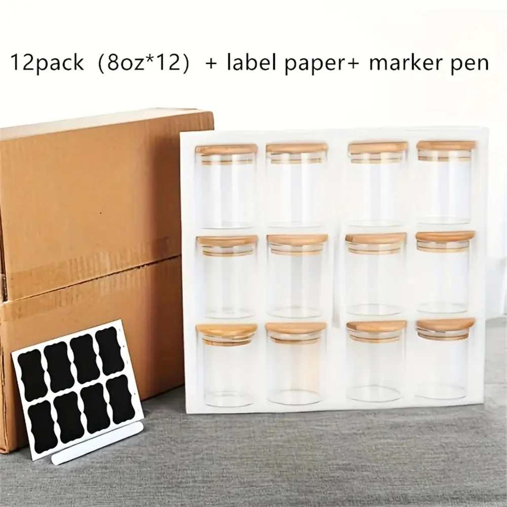 12pcs Glass jar with bamboo lid 250ml Food Storage Container for Tea Coffee Sugar Spices Transparent Glass Bulk Food Storage Jar
12pcs Glass jar with bamboo lid 250ml Food Storage Container for Tea Coffee Sugar Spices Transparent Glass Bulk Food Storage Jar