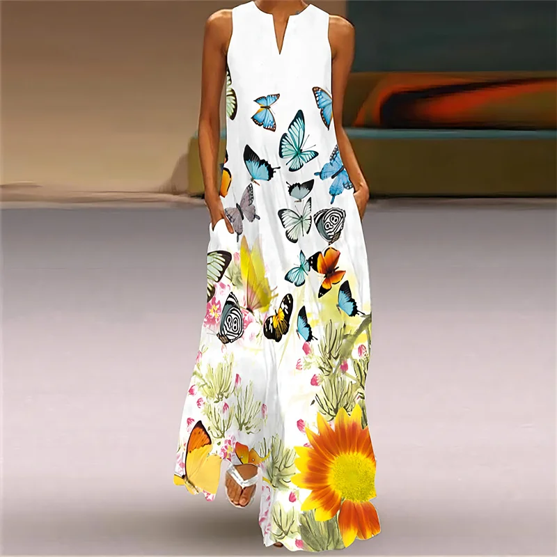 Ladies Summer Long Dress Elegant Sexy Sleeveless Butterfly Print Maxi Dresses For Women Casual Party Dress Spring Clothing
Ladies Summer Long Dress Elegant Sexy Sleeveless Butterfly Print Maxi Dresses For Women Casual Party Dress Spring Clothing