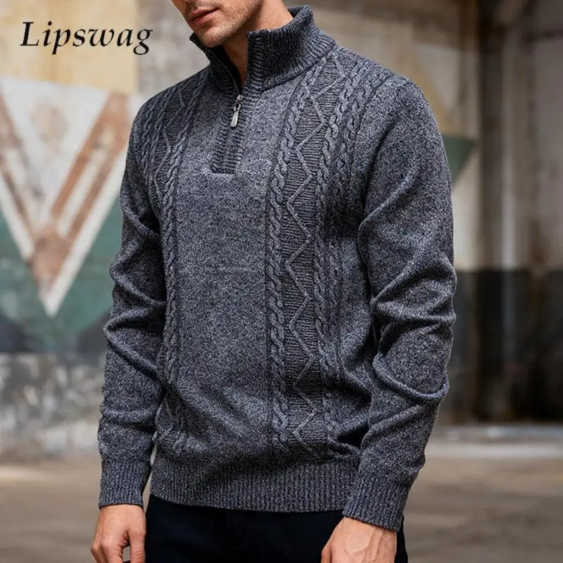 Fall Winter Outdoor Casual Mens Sweaters Slim Long Sleeve Zipper Stand Collar Knit Jumpers Men Fashion Textured Knitted Sweater
Fall Winter Outdoor Casual Mens Sweaters Slim Long Sleeve Zipper Stand Collar Knit Jumpers Men Fashion Textured Knitted Sweater