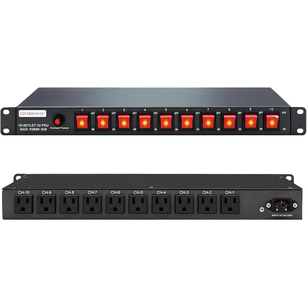 Horizontal Rackmount PDU Power Strip - 10 Outlet Surge Protector, 100V-240V/15A, 1800 Joules, 10 LED Switches, 6ft Cord, ETL Lis
Horizontal Rackmount PDU Power Strip - 10 Outlet Surge Protector, 100V-240V/15A, 1800 Joules, 10 LED Switches, 6ft Cord, ETL Lis
