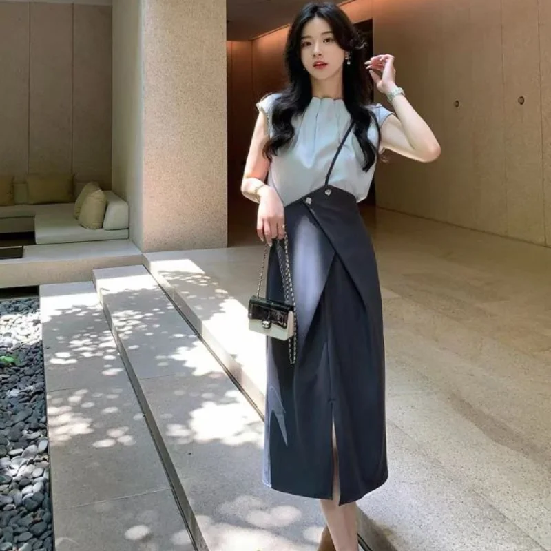 2023 Summer New Attival KoreanFashion Elegant Celebrity Style Slim Sleeveless Top Split Irregular Strap Dress Two Piece Set
2023 Summer New Attival KoreanFashion Elegant Celebrity Style Slim Sleeveless Top Split Irregular Strap Dress Two Piece Set