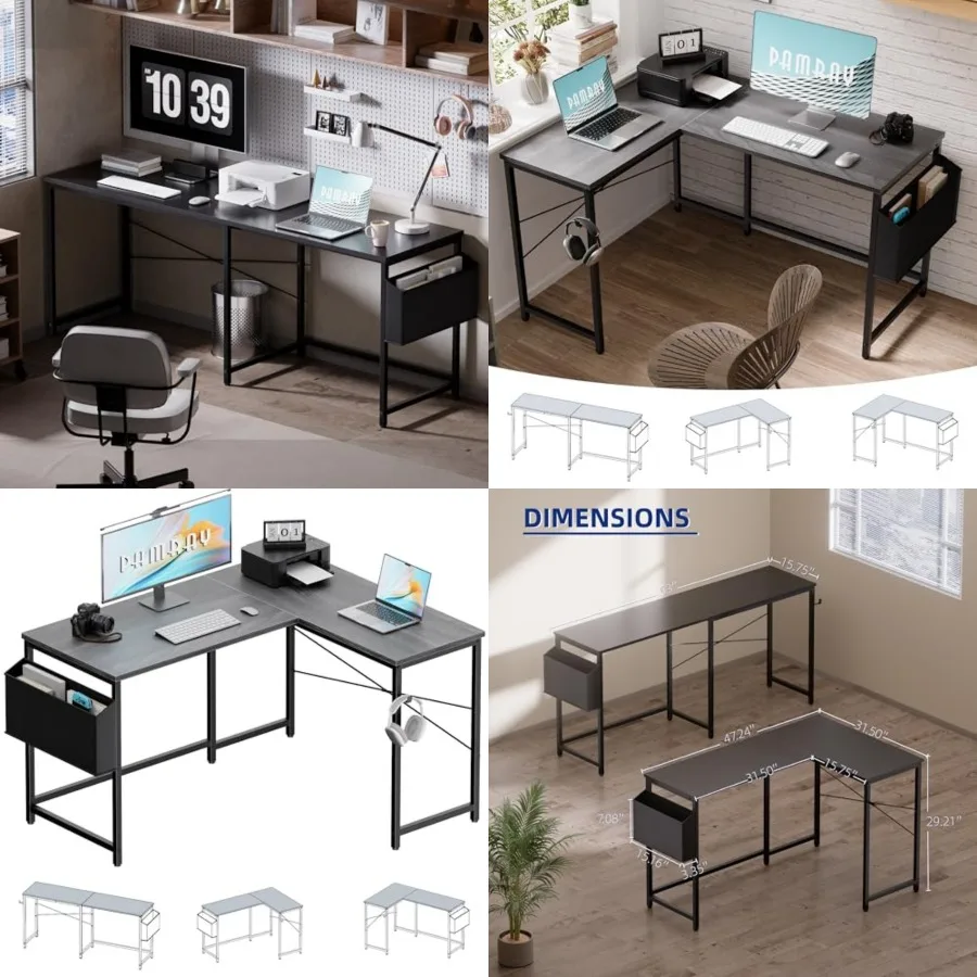 Reversible L Shaped Gaming Desk Corner Computer Desk with Storage Bag Home Office Table for Writing Study
Reversible L Shaped Gaming Desk Corner Computer Desk with Storage Bag Home Office Table for Writing Study