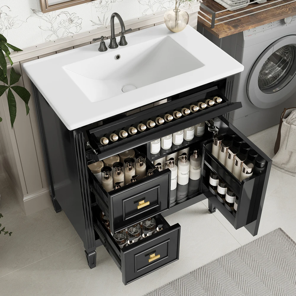 30" Bathroom Vanity with Sink, Bathroom Vanity Cabinet with One Flip Drawer and Two Drawers, Adjustable Shelf, Solid Wood ,MDF
30" Bathroom Vanity with Sink, Bathroom Vanity Cabinet with One Flip Drawer and Two Drawers, Adjustable Shelf, Solid Wood ,MDF