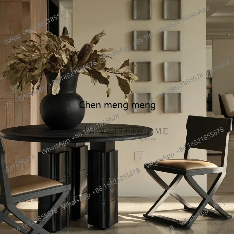 Medieval retro style black solid wood dining table creative B & B wabi-sabi style art round dining table
Medieval retro style black solid wood dining table creative B & B wabi-sabi style art round dining table