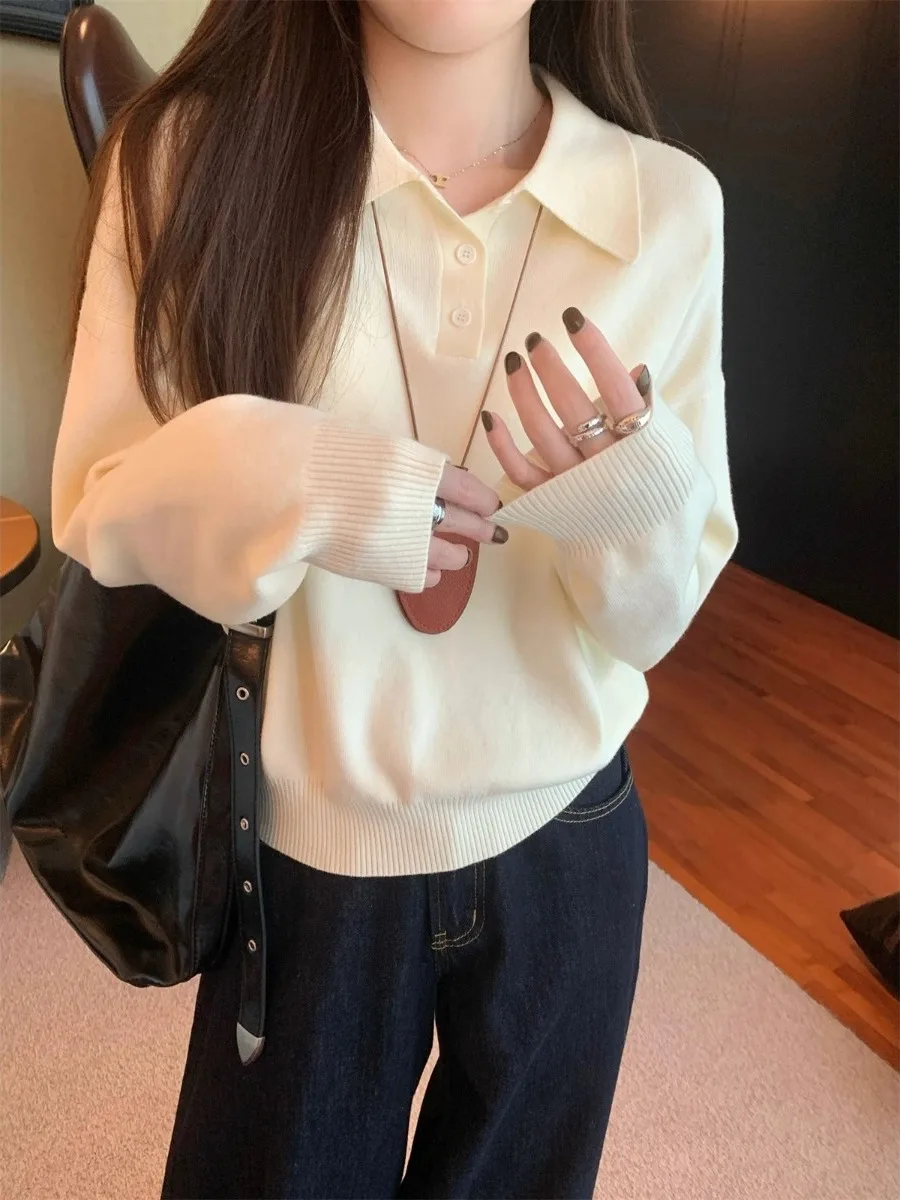 Ele Simple Collar Long Sve Knitted Sweater Women Autumn e Soft High-End Lazy Sle Base Top
Ele Simple Collar Long Sve Knitted Sweater Women Autumn e Soft High-End Lazy Sle Base Top