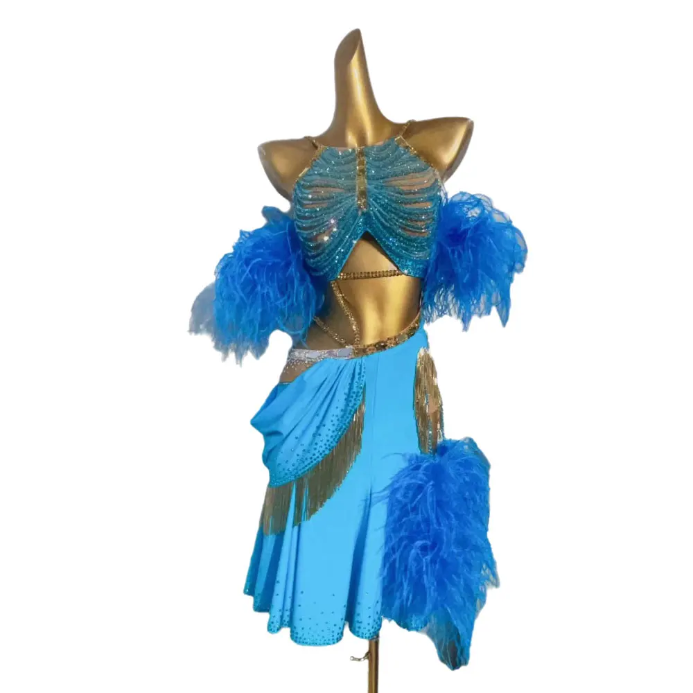 Latin Dance International Stage Women's Wear High end Customized Fluffy Decorated Flower Dress Samba Diamond Performance Dress
Latin Dance International Stage Women's Wear High end Customized Fluffy Decorated Flower Dress Samba Diamond Performance Dress