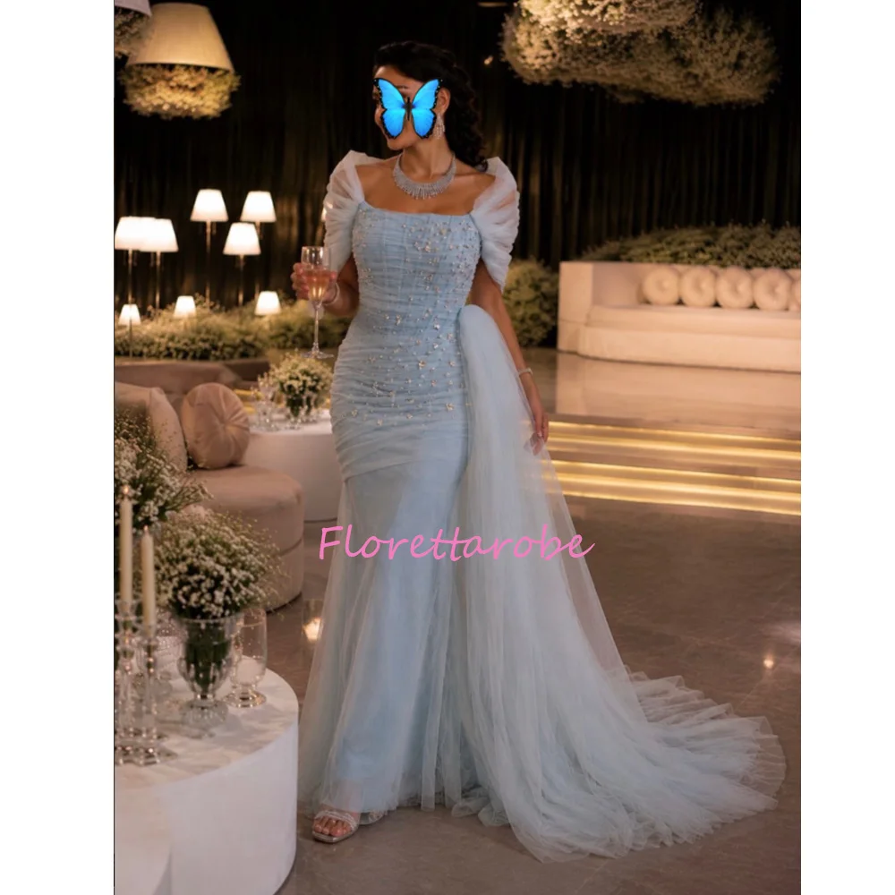Tulle Off Shoulder Crystal Dubai Evening Dresses Light Blue Saudi Mermaid Formal Elegant Occasion Dress Prom Gown Customized
Tulle Off Shoulder Crystal Dubai Evening Dresses Light Blue Saudi Mermaid Formal Elegant Occasion Dress Prom Gown Customized