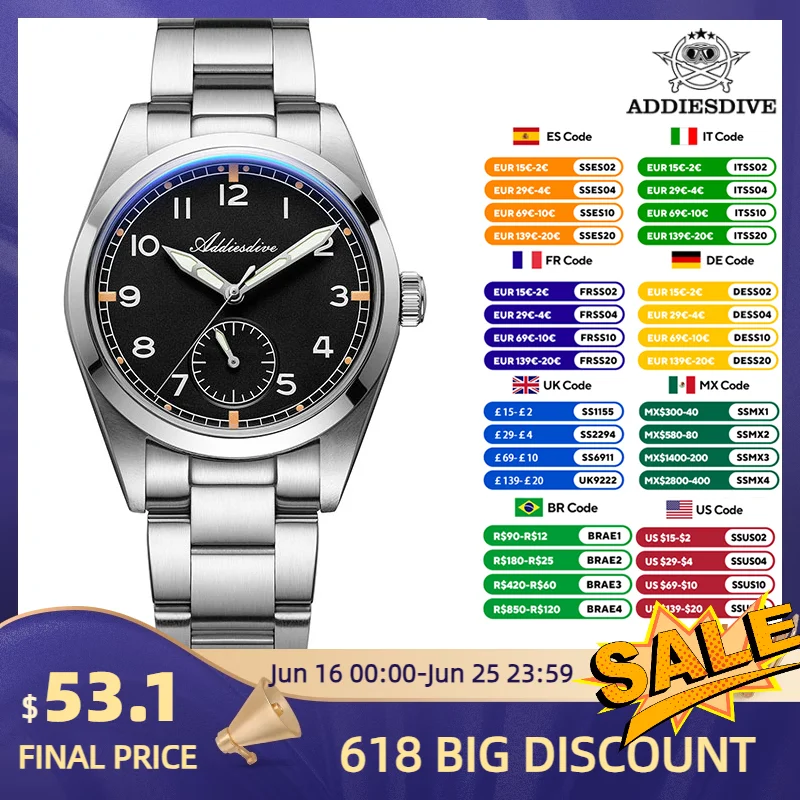 ADDIESDIVE Luxury Quartz Watch AD2099 VH60 Movement 316L Steel Strap 24H Sub-dial BGW9 C3 Luminous 100M Waterproof Bubble Glass
ADDIESDIVE Luxury Quartz Watch AD2099 VH60 Movement 316L Steel Strap 24H Sub-dial BGW9 C3 Luminous 100M Waterproof Bubble Glass