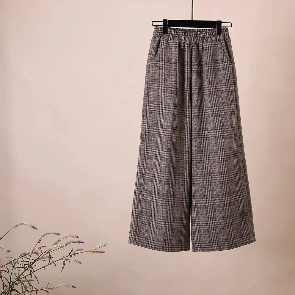Korean Autumn WinterElastic Waist Wide Leg Pants Femme Loose Casual Plaid Woolen Ankle-length Pants Fashion Pocket New Trousers
Korean Autumn WinterElastic Waist Wide Leg Pants Femme Loose Casual Plaid Woolen Ankle-length Pants Fashion Pocket New Trousers