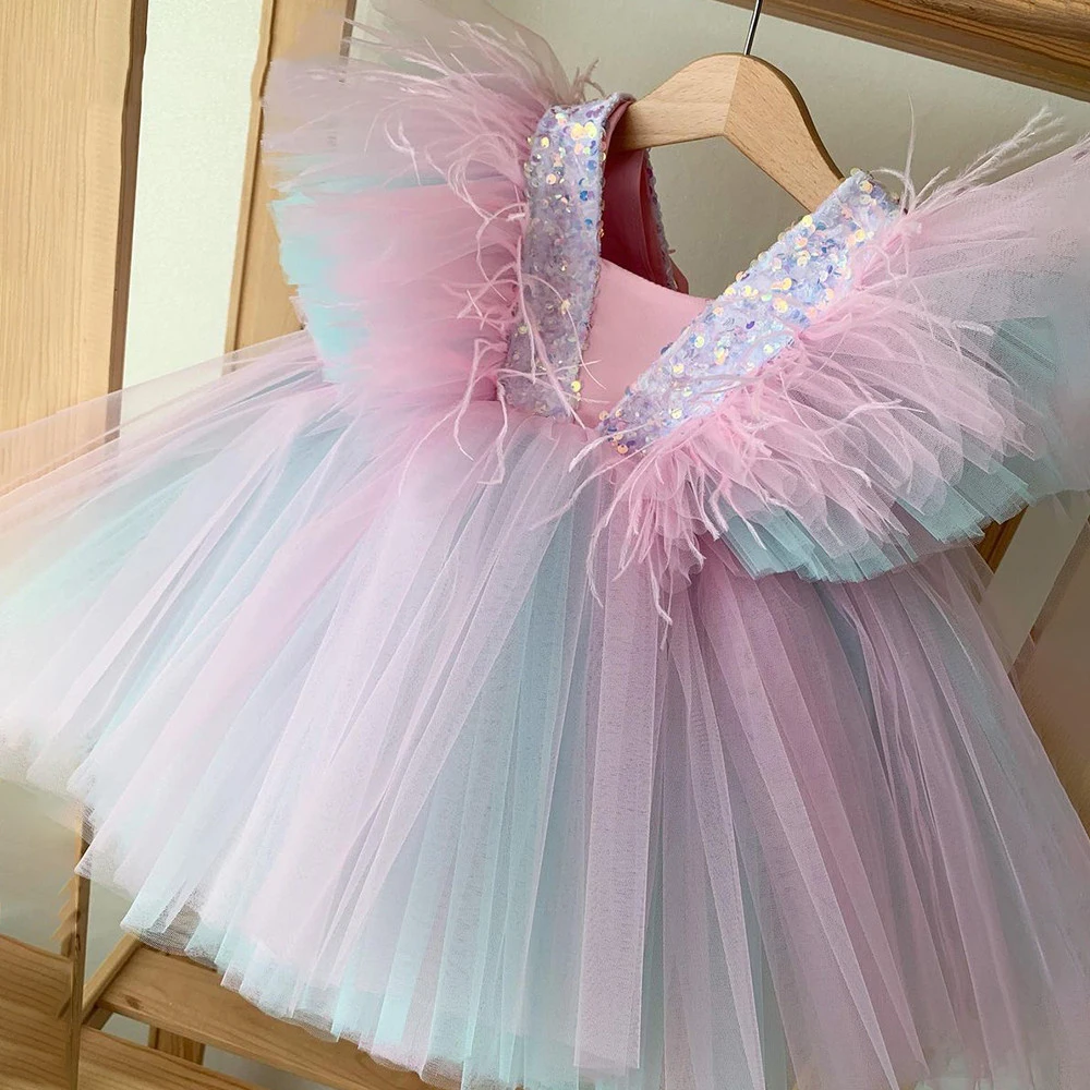 Tulle Sequin Flower Girl Dress For Wedding Pink Green Puffy Sleeveless Feather Kids Party Birthday Dress First Communion Gown
Tulle Sequin Flower Girl Dress For Wedding Pink Green Puffy Sleeveless Feather Kids Party Birthday Dress First Communion Gown