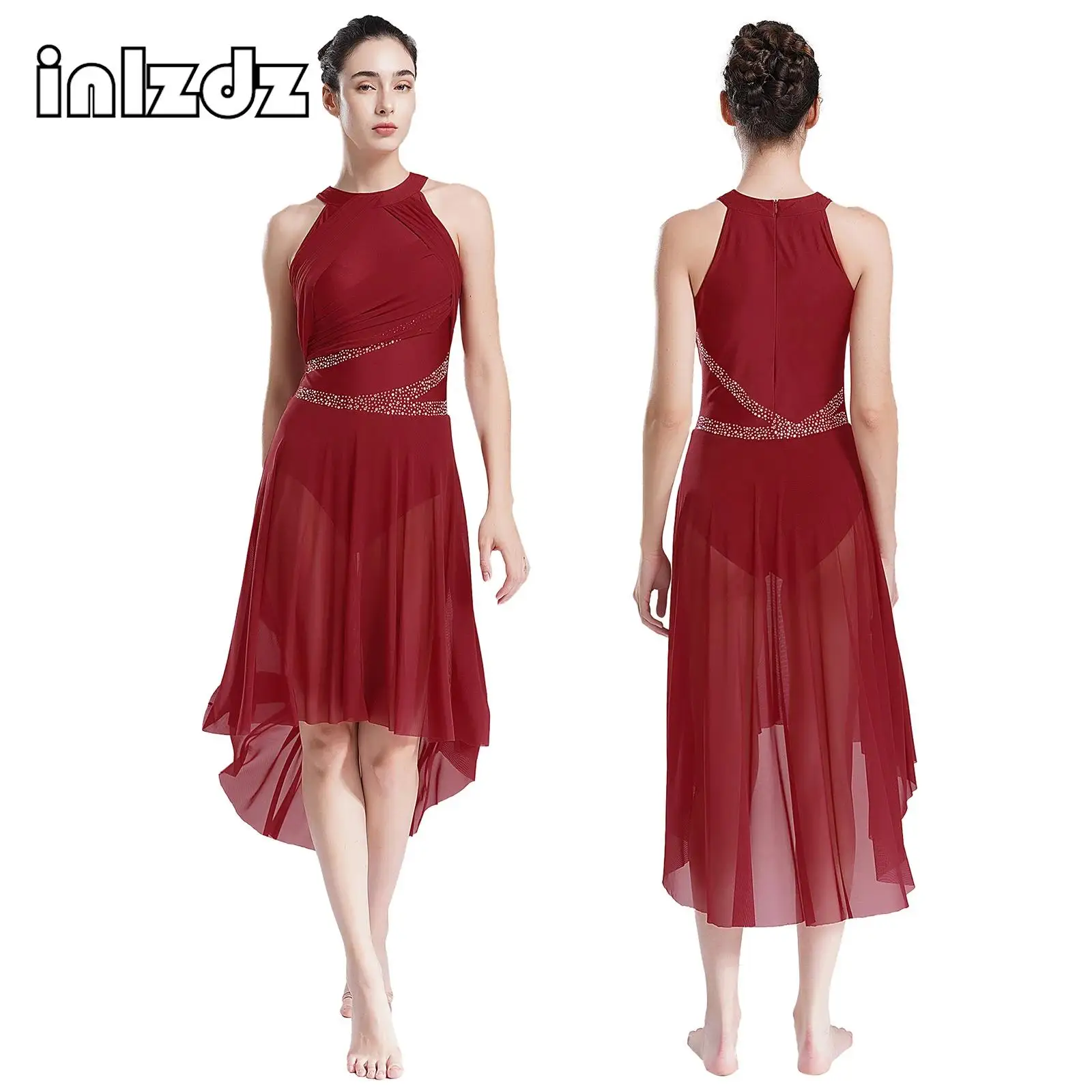 Womens Lyrical Modern Dance Dress Sleeveless Asymmetrical Hem Built-In Briefs Shiny Rhinestones Ruched Dance Competition Costume
Womens Lyrical Modern Dance Dress Sleeveless Asymmetrical Hem Built-In Briefs Shiny Rhinestones Ruched Dance Competition Costume