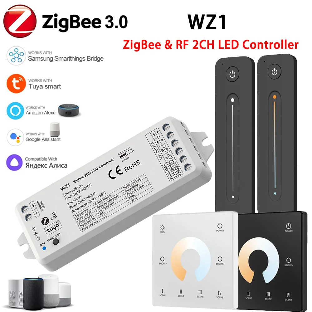 DC12-36V Zigbee LED Dimmer 2CH*5A Wireless RF Dimmer LED Controller Tuya Smart Life 2.4G RF Wireless Remote for LED Strip Light
DC12-36V Zigbee LED Dimmer 2CH*5A Wireless RF Dimmer LED Controller Tuya Smart Life 2.4G RF Wireless Remote for LED Strip Light