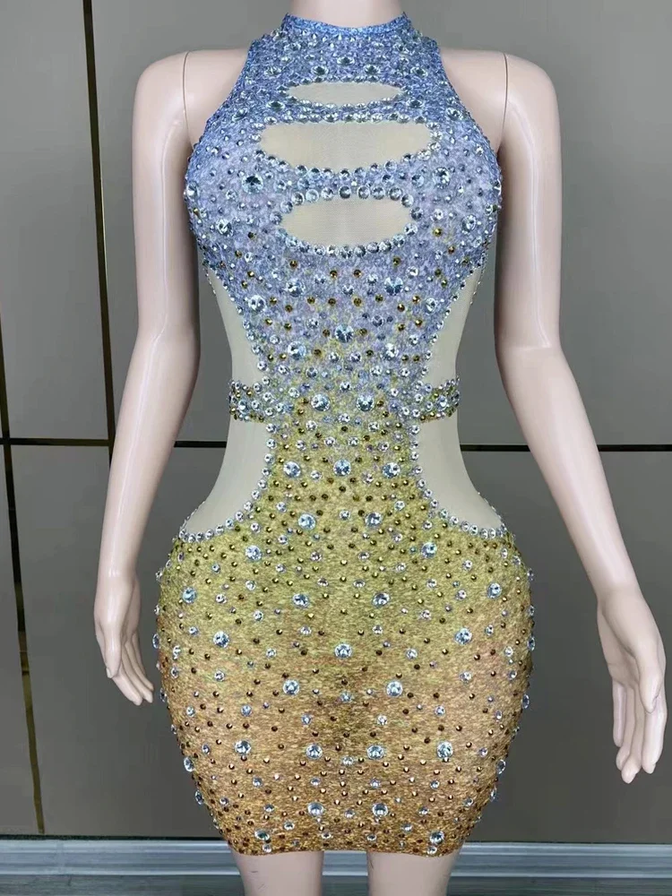 Birthday Gift Rhinestone Women Dress Sexy Transparent Mesh Sleeveless Suit Party Bar Nightclub Wear Performance Costume
Birthday Gift Rhinestone Women Dress Sexy Transparent Mesh Sleeveless Suit Party Bar Nightclub Wear Performance Costume