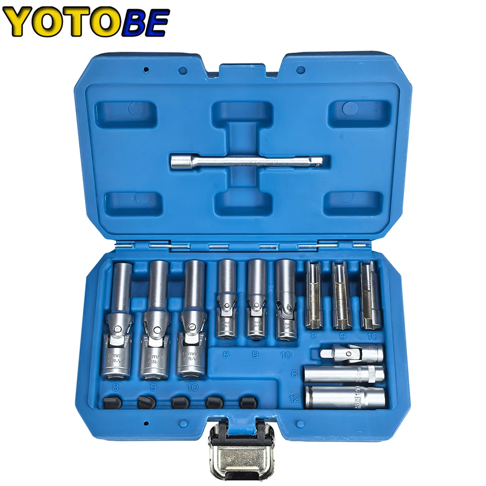 18PC 3/8" 1/4" Drive Glow Plug Removal Socket Set Thin Slotted Tool Kit 8mm,9mm and 10mm deep sockets Replacement tool kit
18PC 3/8" 1/4" Drive Glow Plug Removal Socket Set Thin Slotted Tool Kit 8mm,9mm and 10mm deep sockets Replacement tool kit