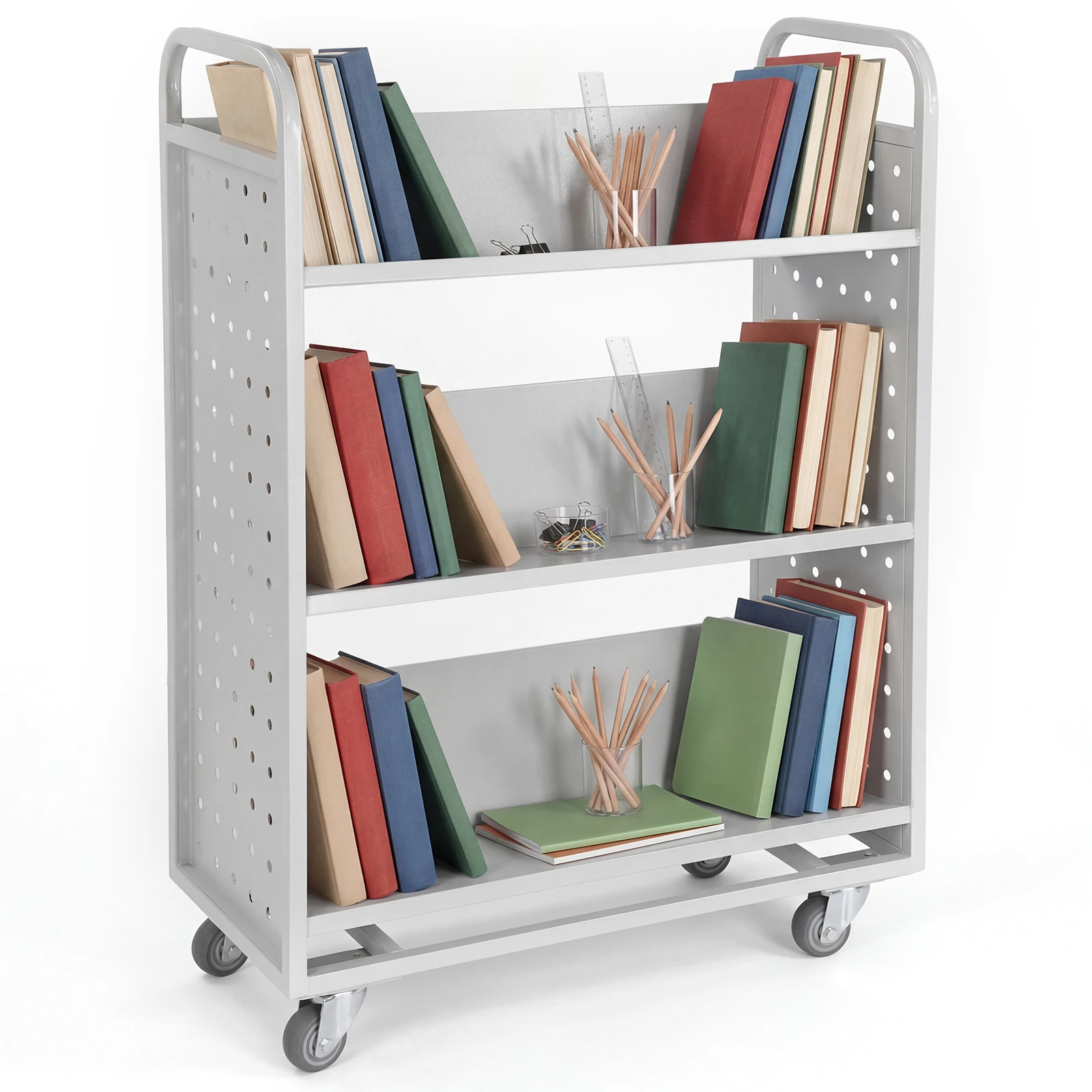 Rolling Bookshelf Slanted Single Sided Library Book Truck with Swivel Lockable Casters for Library Office School Archive Room
Rolling Bookshelf Slanted Single Sided Library Book Truck with Swivel Lockable Casters for Library Office School Archive Room