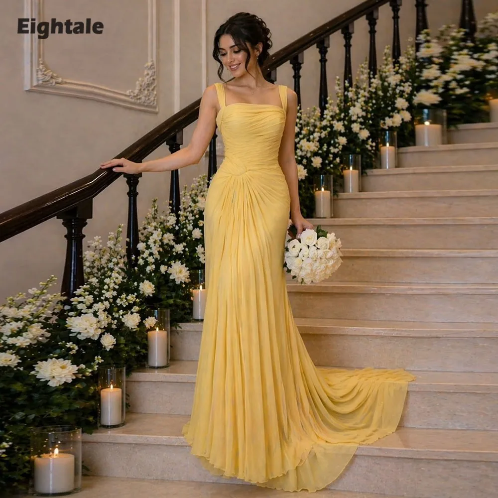 Eightale Arabic Evening Dress Spaghetti Strap Crepe Customized Gold Yellow Floor Length Mermaid Pleats Prom Wedding Party Gown
Eightale Arabic Evening Dress Spaghetti Strap Crepe Customized Gold Yellow Floor Length Mermaid Pleats Prom Wedding Party Gown