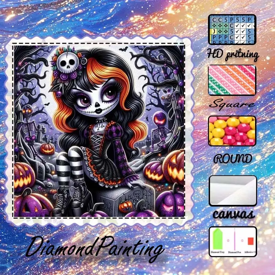 1 piece 5D DIY flocking cloth, special drill, diamond painting kit, skull, halloween, pattern mosaic, diamond art
1 piece 5D DIY flocking cloth, special drill, diamond painting kit, skull, halloween, pattern mosaic, diamond art