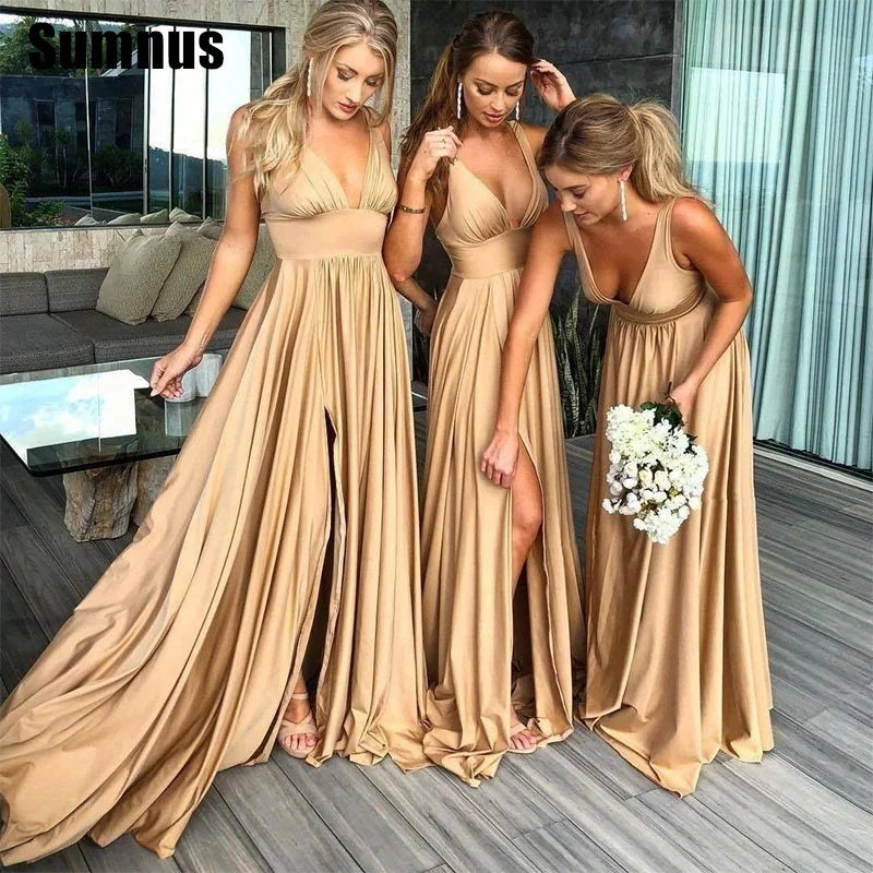 SUMNUS Elegant A-Line Bridesmaid Dresses Side Split V-Neck Dresses Floor-Length Sleeveless Wedding Occasion Gowns Customized
SUMNUS Elegant A-Line Bridesmaid Dresses Side Split V-Neck Dresses Floor-Length Sleeveless Wedding Occasion Gowns Customized