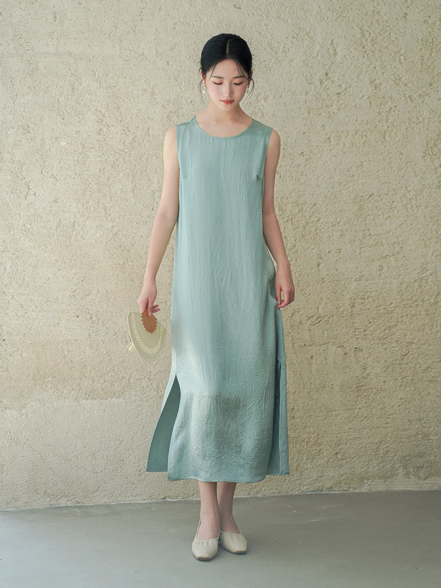 Chic Chinese Style Satin Wrap Dress Women's Summer Glowing Cool Smooth Wearable Vest Dress Zen Spirit round Neck Long Dress
Chic Chinese Style Satin Wrap Dress Women's Summer Glowing Cool Smooth Wearable Vest Dress Zen Spirit round Neck Long Dress