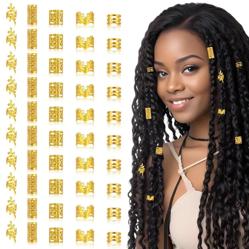 48Pcs Gold Hair Rings for Dreadlocks Crochet Braiding Hair Extensions Hollow Design DIY Headwear Hair Accessories for Party
48Pcs Gold Hair Rings for Dreadlocks Crochet Braiding Hair Extensions Hollow Design DIY Headwear Hair Accessories for Party