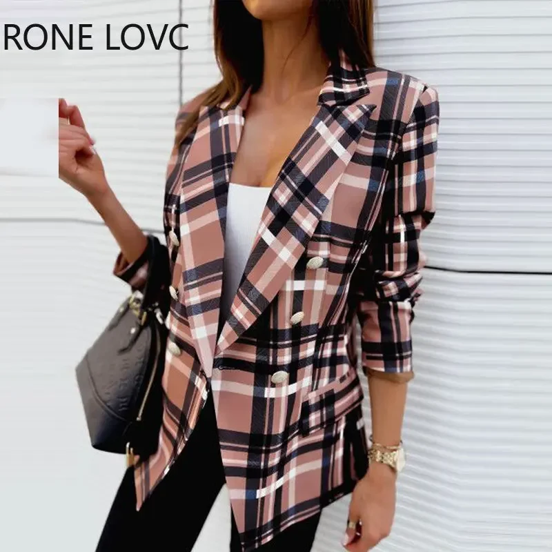 Women Chic Elegant Plaid Pattern Notched Collar Double Breasted Straight Working Blazer Jacket
Women Chic Elegant Plaid Pattern Notched Collar Double Breasted Straight Working Blazer Jacket