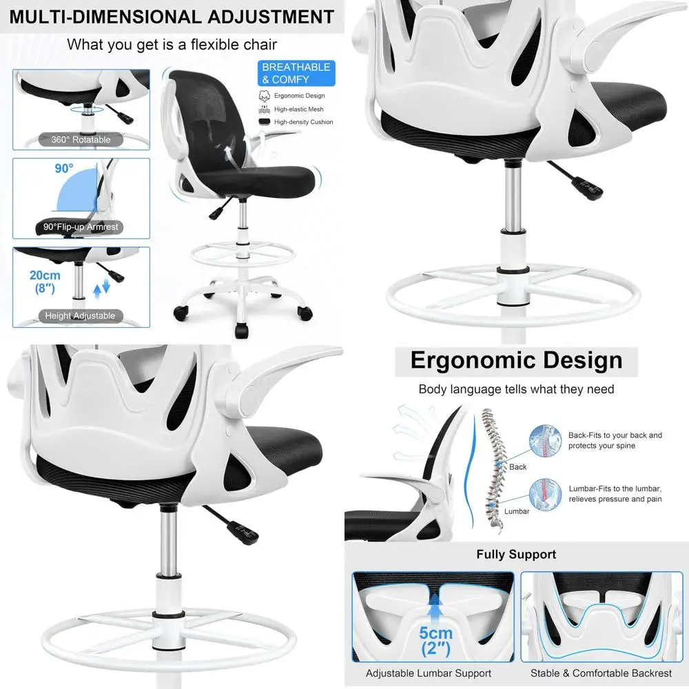 Эргономичный высокий настольный стул с откидными подлокотниками, регулируемой подставкой для ног, поясничной опорой, серый (белый) для домашнего комфорта
Эргономичный высокий настольный стул с откидными подлокотниками, регулируемой подставкой для ног, поясничной опорой, серый (белый) для домашнего комфорта