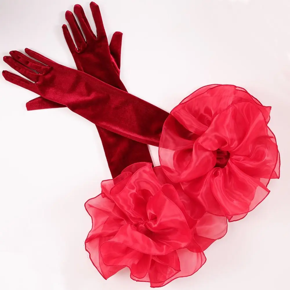 Fashion Elegant Ruffles Velvet Mittens Organza Flower Full Finger Long Gloves Solid Color Elastic Wedding Bridal Gloves Lady
Fashion Elegant Ruffles Velvet Mittens Organza Flower Full Finger Long Gloves Solid Color Elastic Wedding Bridal Gloves Lady