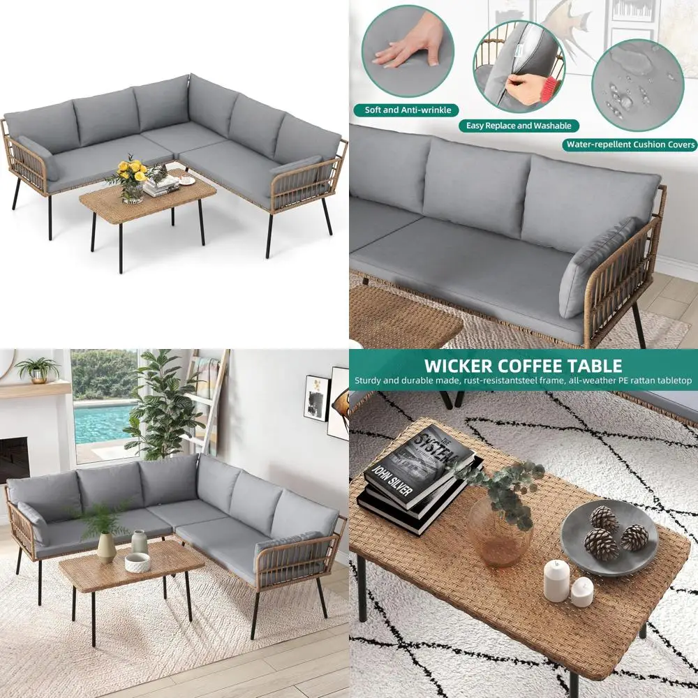 4-Piece Grey Sectional Sofa with L-Shape and Detachable Lounger, Thick Cushions, Side Table
4-Piece Grey Sectional Sofa with L-Shape and Detachable Lounger, Thick Cushions, Side Table