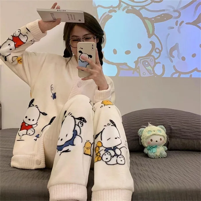 Womens Cute Sanrio Anime Fleece Pajamas All-Over Cartoon Print Button-Up Set, Cozy Plush Loungewear for Anime Fans & Cold Nights
Womens Cute Sanrio Anime Fleece Pajamas All-Over Cartoon Print Button-Up Set, Cozy Plush Loungewear for Anime Fans & Cold Nights