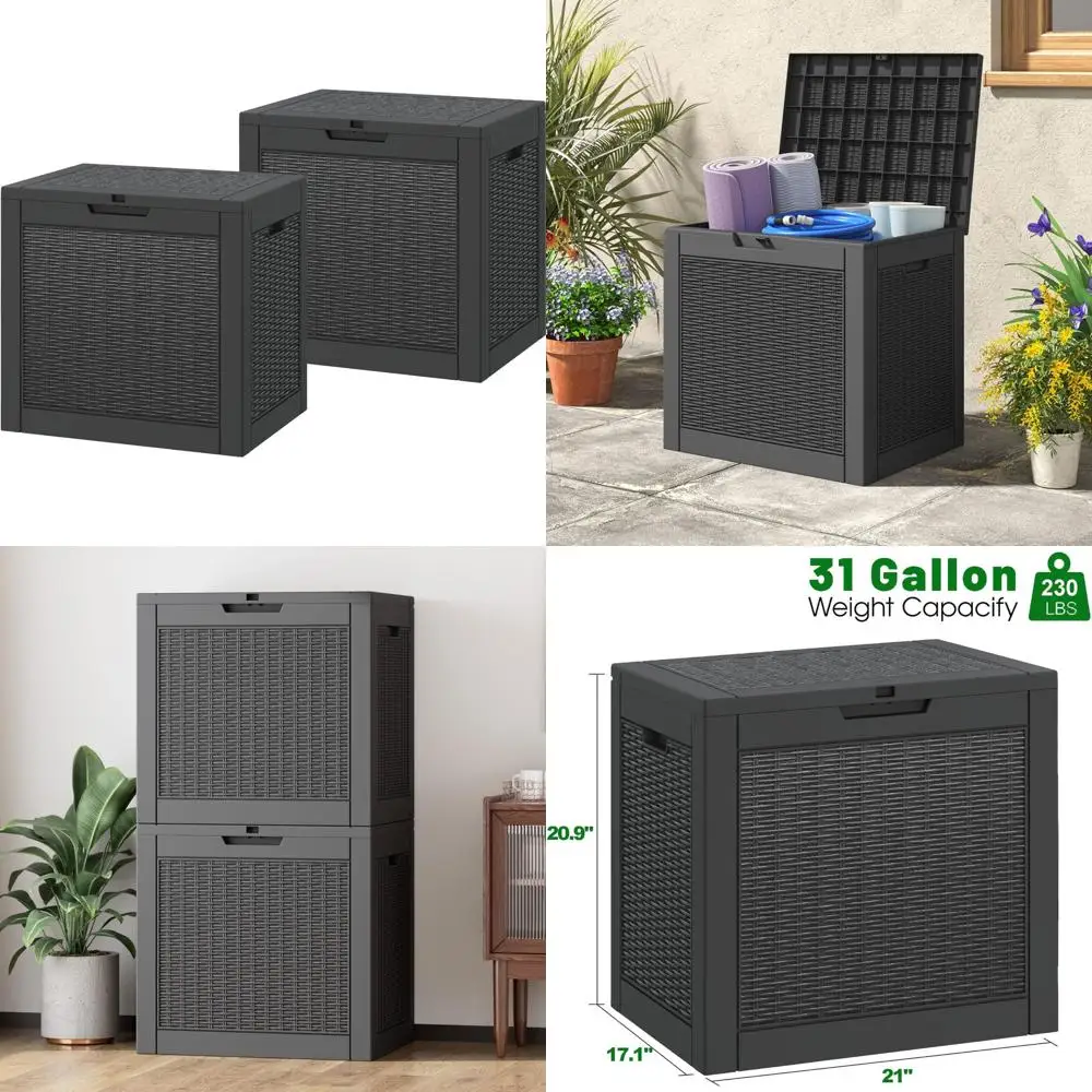 Large Lockable Waterproof Garden Storage Box, 2-Pack 31 Gallon Outdoor Deck Cabinets for Patio Pillows and Tools
Large Lockable Waterproof Garden Storage Box, 2-Pack 31 Gallon Outdoor Deck Cabinets for Patio Pillows and Tools