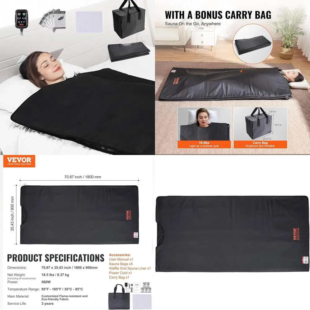 Портативное инфракрасное одеяло-сауна для домашнего расслабления: регулируемая температура 95-185 градусов. ℉ Таймер на 1-60 минут, углеродный нагрев
Портативное инфракрасное одеяло-сауна для домашнего расслабления: регулируемая температура 95-185 градусов. ℉ Таймер на 1-60 минут, углеродный нагрев