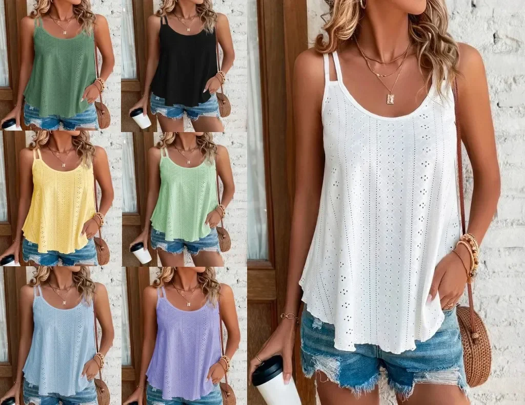 New Fashion 2023 Casual Summer Sleeveless Double Strap Eyelet Embroidery Tank Top Female Clothing T-Shirts Pullover Tops
New Fashion 2023 Casual Summer Sleeveless Double Strap Eyelet Embroidery Tank Top Female Clothing T-Shirts Pullover Tops