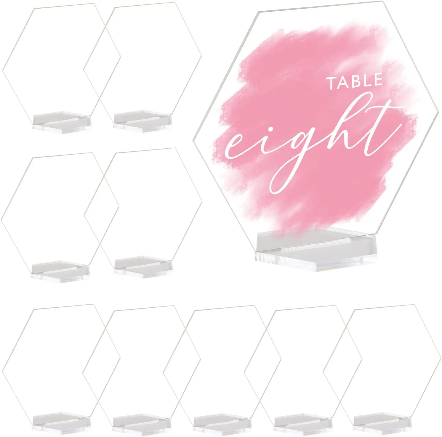 Acrylic Hexagon Table Sign with Stand- Clear Acrylic Sign Blank Table Number with Base for DIY Wedding Party Event Table Decor
Acrylic Hexagon Table Sign with Stand- Clear Acrylic Sign Blank Table Number with Base for DIY Wedding Party Event Table Decor