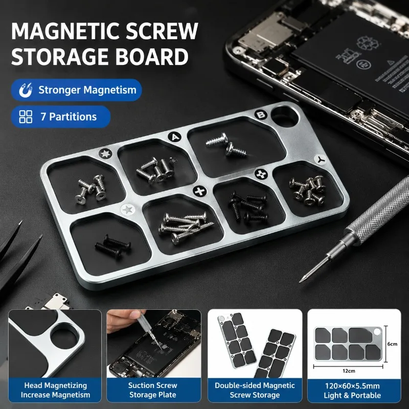 7-Compartment Aluminum Magnetic Parts Tray Anti-lost Screw Holder for Phone Repair and DIY Maintenance Work
7-Compartment Aluminum Magnetic Parts Tray Anti-lost Screw Holder for Phone Repair and DIY Maintenance Work