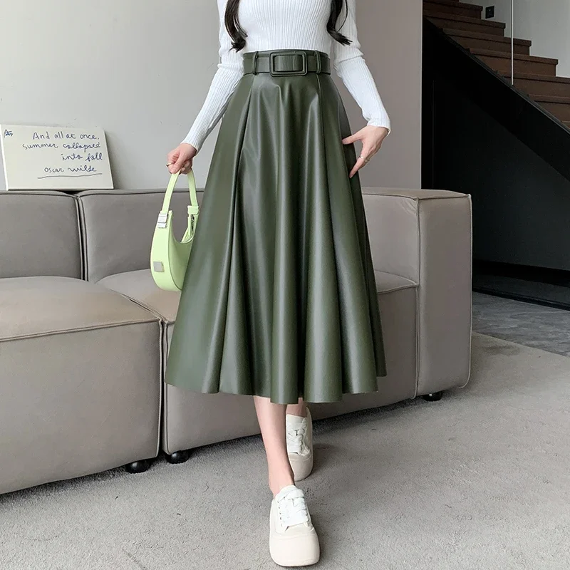 Elegant Solid Faux Leather Long Skirt for Women 2024 Fall Winter Casual All-match A Line Belt High Waist PU Skirt Female Z360
Elegant Solid Faux Leather Long Skirt for Women 2024 Fall Winter Casual All-match A Line Belt High Waist PU Skirt Female Z360