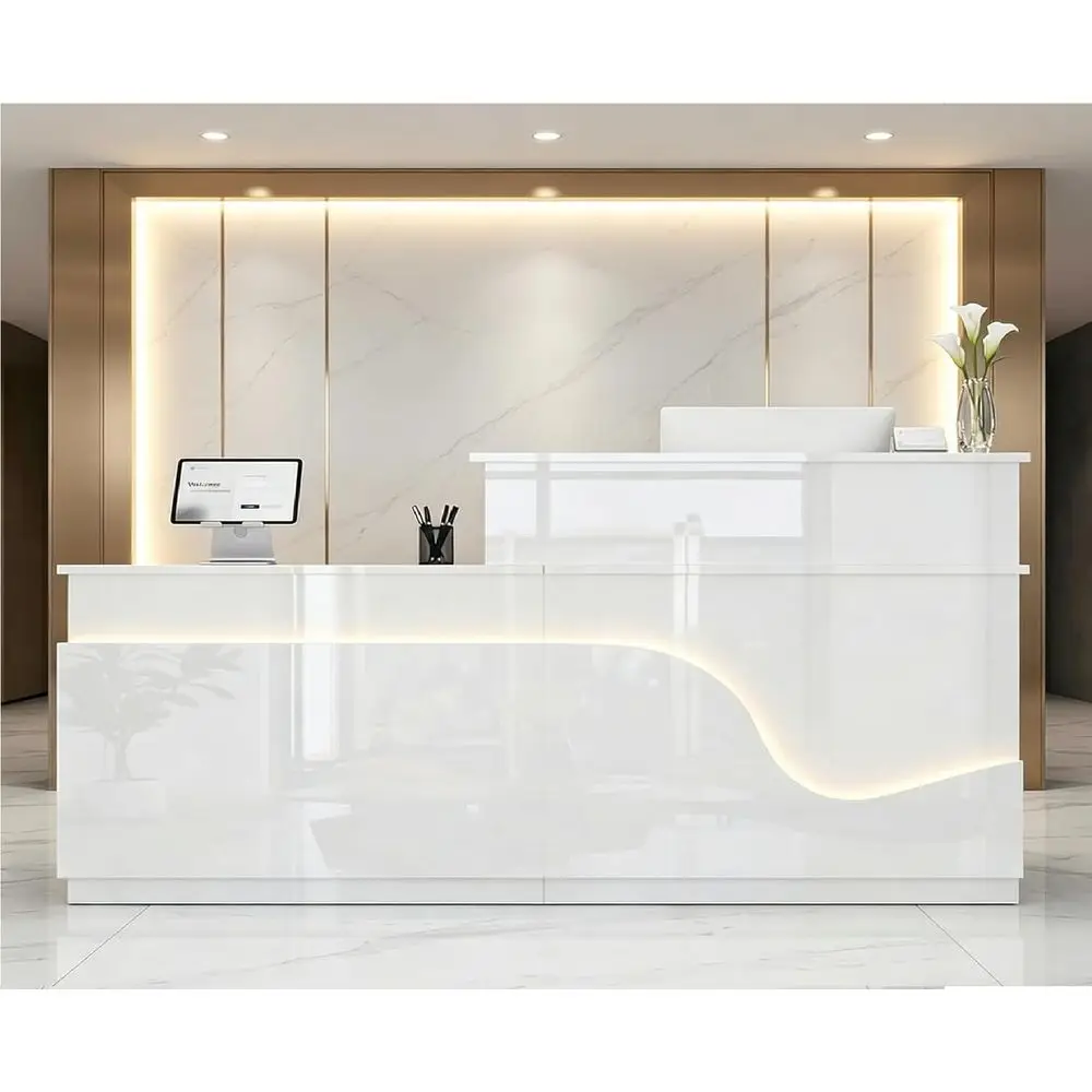White Front Desk Reception Counter with LED Light,16 Colors,71 Modern Receptionist Desk with Lockable Drawers,Reception Room Ta
White Front Desk Reception Counter with LED Light,16 Colors,71 Modern Receptionist Desk with Lockable Drawers,Reception Room Ta