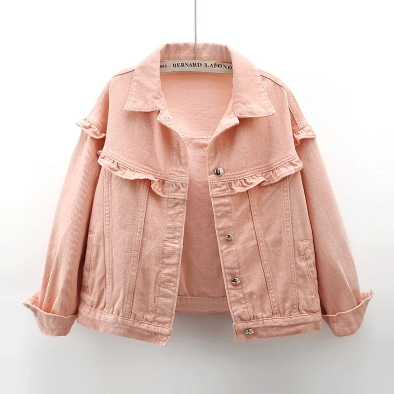 Spring Autumn Ruffles Denim Jacket Women Pink Long Sleeve Cowboy Outerwear Korean Loose Short Student Jeans Jacket Coat Female
Spring Autumn Ruffles Denim Jacket Women Pink Long Sleeve Cowboy Outerwear Korean Loose Short Student Jeans Jacket Coat Female