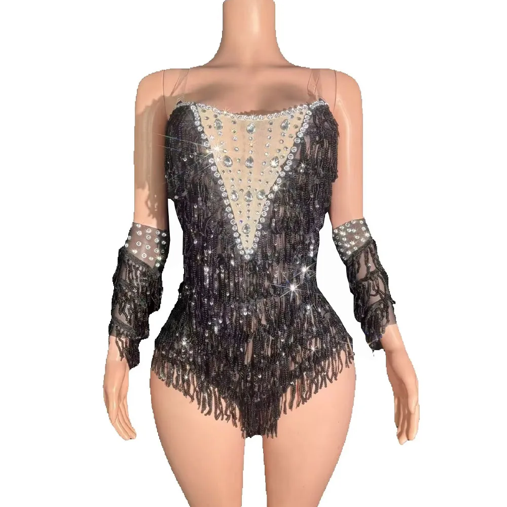 Sexy Sparkly Rhinestones Black Sequins Tassel Bodysuit Gloves Birthday See Through Performance Dance Costume Singer Dancer Wear
Sexy Sparkly Rhinestones Black Sequins Tassel Bodysuit Gloves Birthday See Through Performance Dance Costume Singer Dancer Wear