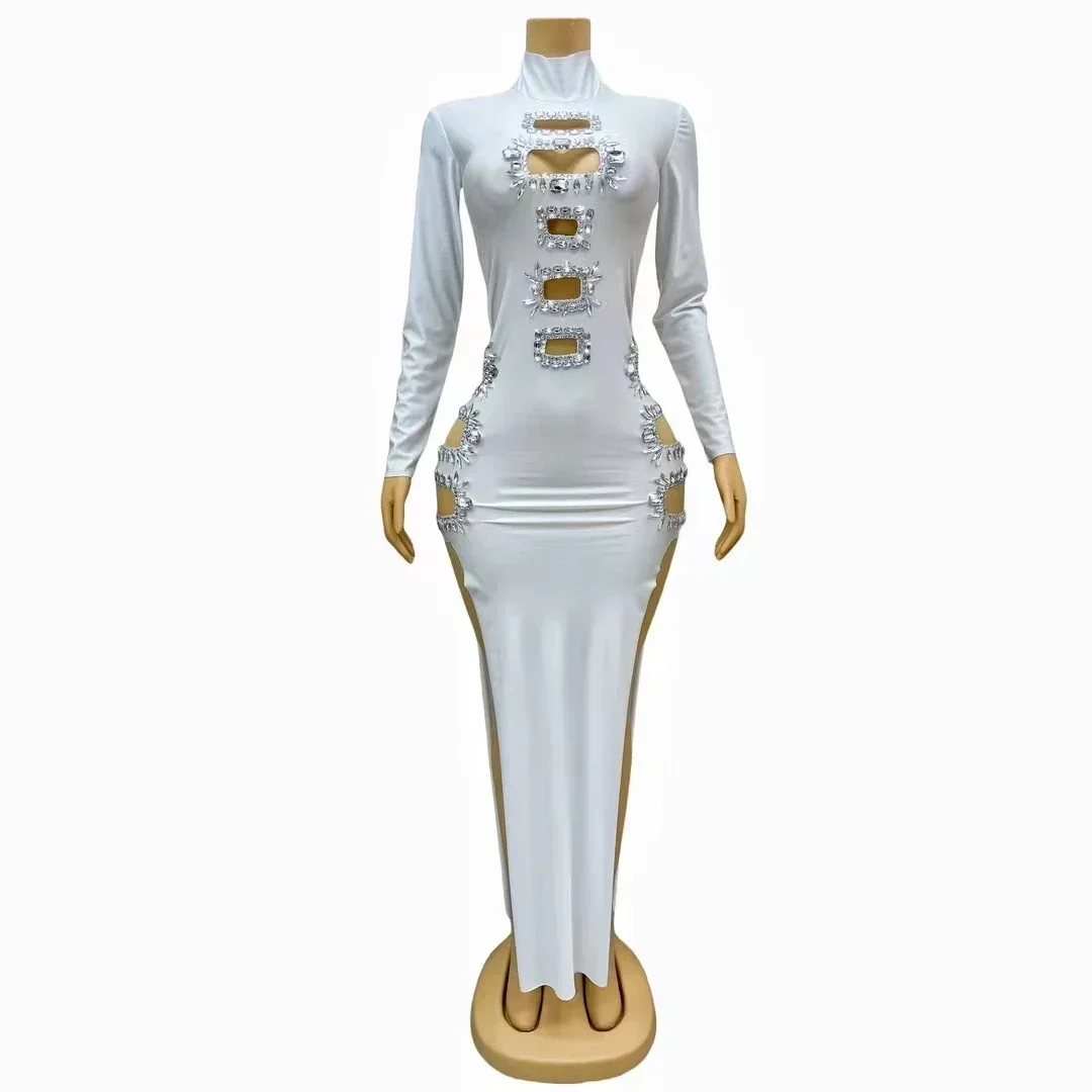 Sexy Hollow Out Long Dress Black White Crystal High Split Evening Party Birthday Celebrate Dresses Nightclub Performance Costume
Sexy Hollow Out Long Dress Black White Crystal High Split Evening Party Birthday Celebrate Dresses Nightclub Performance Costume