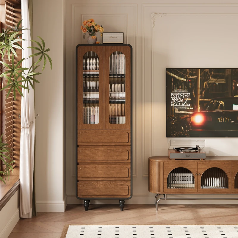 Medieval style TV side cabinet vertical cabinet custom solid wood living room bookcase with glass door display cabinet household
Medieval style TV side cabinet vertical cabinet custom solid wood living room bookcase with glass door display cabinet household