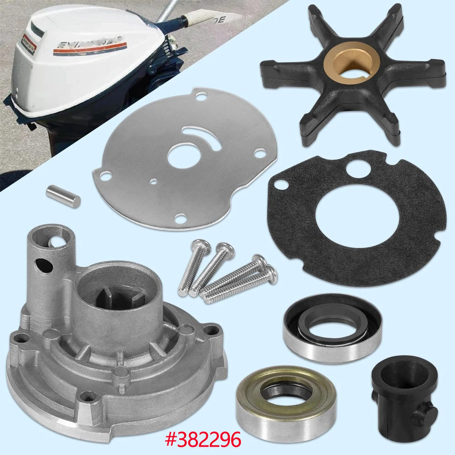 Outboard Water Pump Impeller Rebuild Kit Fits For OMC Evinrude Johnson 777811 9.5hp 10hpv Replace OEM 382296
Outboard Water Pump Impeller Rebuild Kit Fits For OMC Evinrude Johnson 777811 9.5hp 10hpv Replace OEM 382296