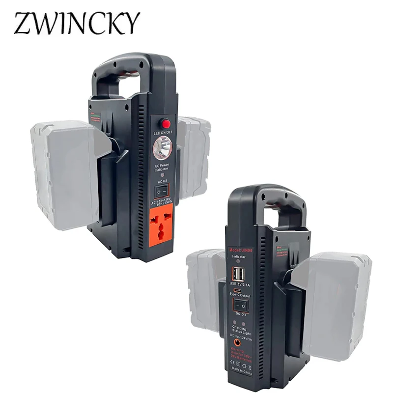 150W 2-Channel Power Supply Inverter for Makita/DeWalt/Milwaukee/Bosch 18V Battery DC 18V to AC 110V LED Portable Power Station
150W 2-Channel Power Supply Inverter for Makita/DeWalt/Milwaukee/Bosch 18V Battery DC 18V to AC 110V LED Portable Power Station