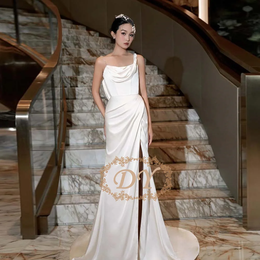 DY Elegant Ivory Spaghetti Strap Shoulder Sleeveless Wedding dress Mermaid Satin Floor Length Bridal Gowns Customized
DY Elegant Ivory Spaghetti Strap Shoulder Sleeveless Wedding dress Mermaid Satin Floor Length Bridal Gowns Customized