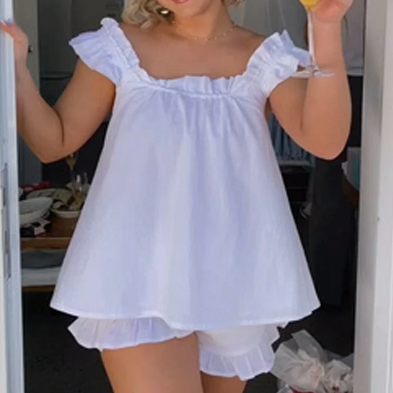 Beach Vacation Lounge Outfits Womens Y2k 2 Piece Pajama Set Summer Ruffle Trim Tank Tops + Wide Leg Shorts Peplum Babydoll Vest
Beach Vacation Lounge Outfits Womens Y2k 2 Piece Pajama Set Summer Ruffle Trim Tank Tops + Wide Leg Shorts Peplum Babydoll Vest