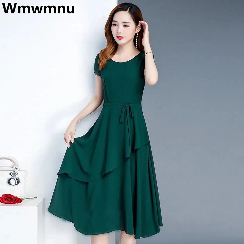 Oversize 4xl Lace Up A-line Short Sleeve Dress Korean Elegant Midi Dresses O-neck Summer Casual Women Vestidos Para Mujer New
Oversize 4xl Lace Up A-line Short Sleeve Dress Korean Elegant Midi Dresses O-neck Summer Casual Women Vestidos Para Mujer New