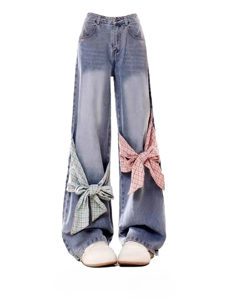 Oversized American Vintage Jeans Plaid Bow Patchwork Design High Waist Wide Leg Pants Casual Loose All Match 2025 Women Clothing
Oversized American Vintage Jeans Plaid Bow Patchwork Design High Waist Wide Leg Pants Casual Loose All Match 2025 Women Clothing