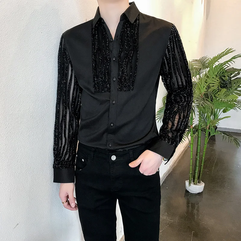 Lace Stitching Shirt Men Long Sleeve Slim Fit Streetwear Korean Casual Shirts Social Party Nightclub Blouse Petticoat B110
Lace Stitching Shirt Men Long Sleeve Slim Fit Streetwear Korean Casual Shirts Social Party Nightclub Blouse Petticoat B110